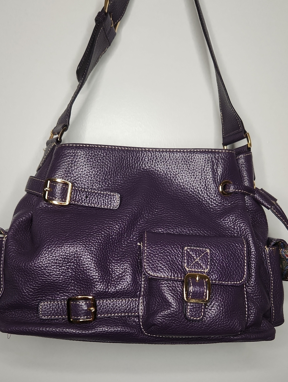 MAXX NY Purple leather/Gold shoulder satchel. EUC Preloved item sold as is
